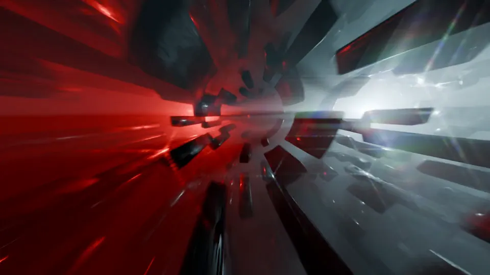 Loop 1: glass shards between red and white light